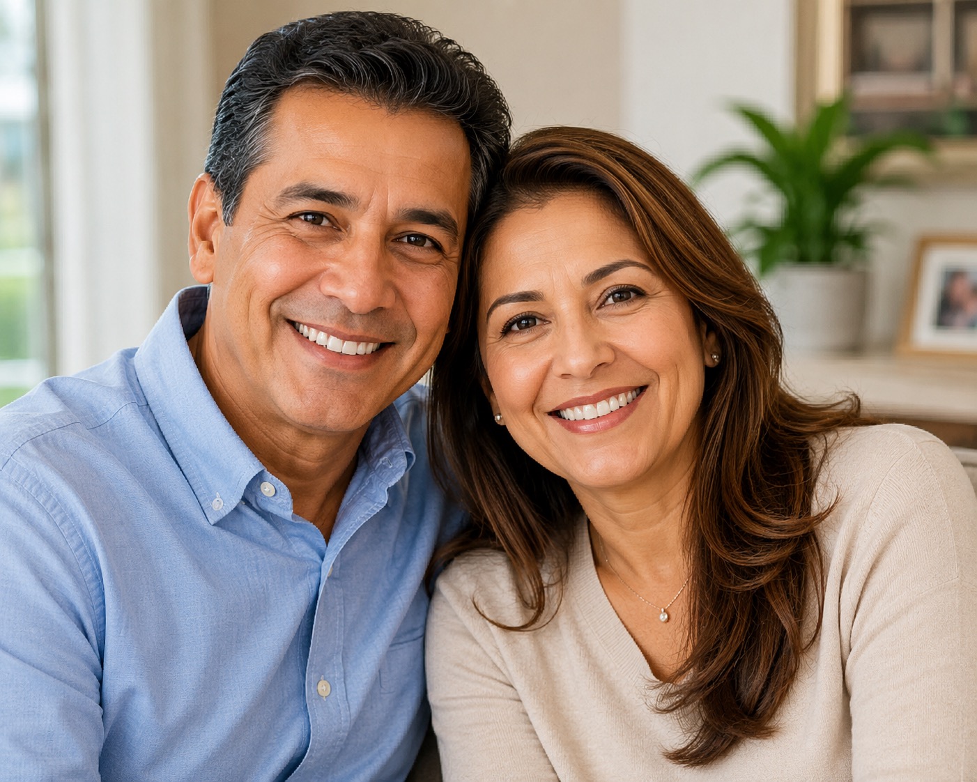 Smiling senior Hispanic couple reviewing Medicare plan options with a local bilingual advisor in McAllen, TX